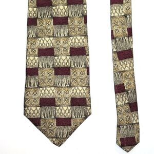 Mulberry Burgundy and Gold Patterned Italian Silk Tie